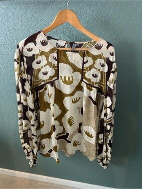 Bl^nk London Tiara Floral Long Sleeve Blouse - Brown & Cream, 2x